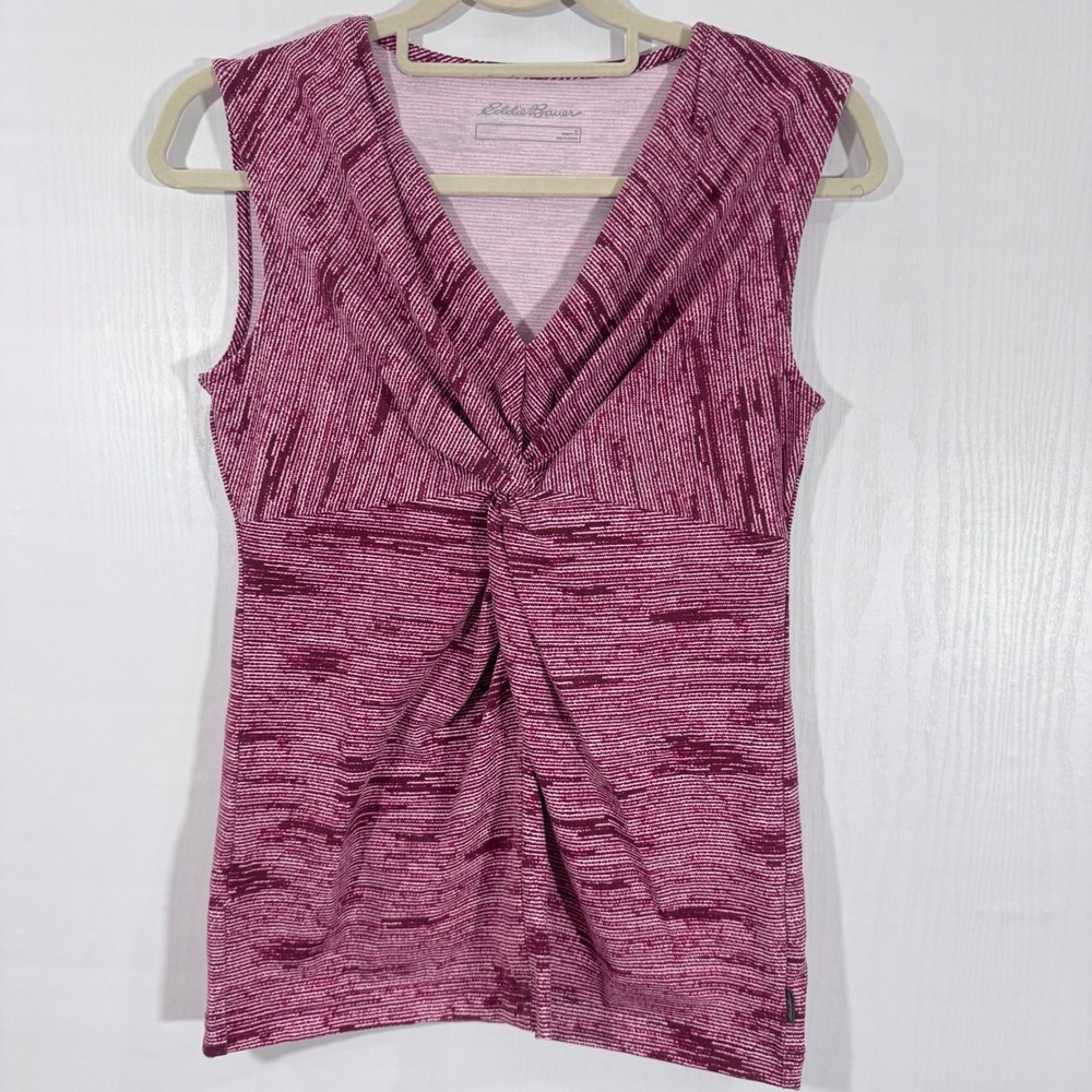 Eddie Bauer Tank Top Women's Sleeveless Twist Front Maroon Pink Stripe Size S‎